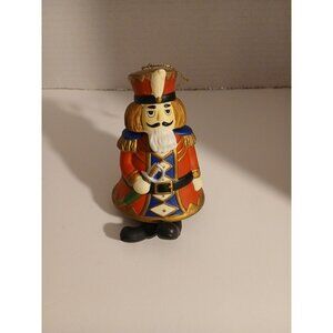 Nutcracker BELL ORNAMENT Porcelain Christmas Red Blue Holiday Dangling Legs